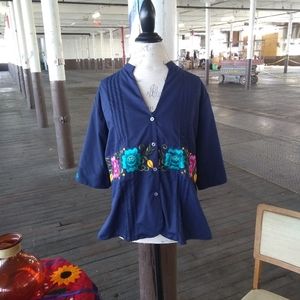 Mexican shirt with hand embroidered floral designs